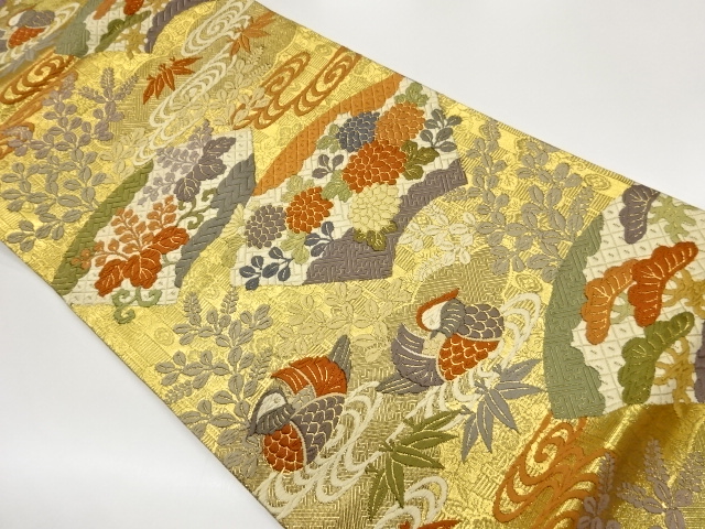 JAPANESE FUKURO OBI / SAGANISHIKI / KARA-ORI / WOVEN FLORAL PLANTS